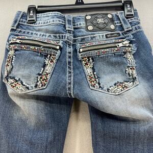 Miss Me Jeans Women's 25 (0) Dark Blue Signature Cuffed Capri Zipper Moto